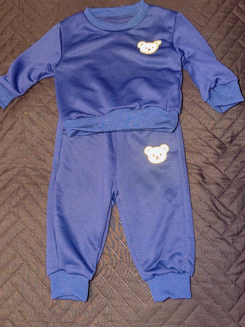SHEIN Navy Blue Kids Two-Piece Pajama Set with Bear Patches
